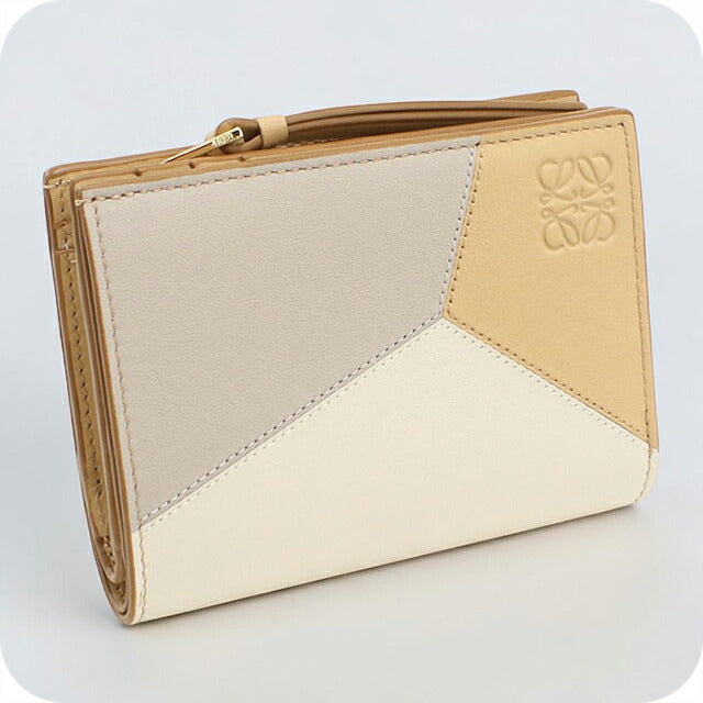 中古 ロエベ 二つ折り財布 二折財布 レディース ブランド LOEWE パズル コンパクトウォレット ベージュ USDLO114703011