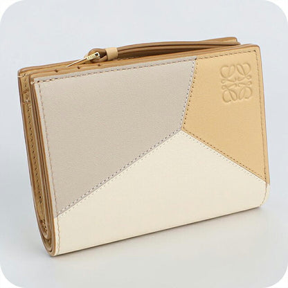 中古 ロエベ 二つ折り財布 二折財布 レディース ブランド LOEWE パズル コンパクトウォレット ベージュ USDLO114703011