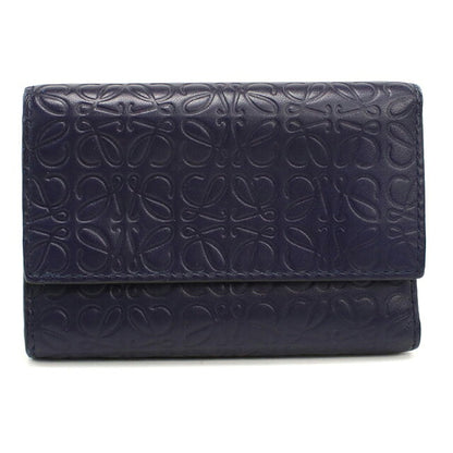 中古 ロエベ 三つ折り財布 三折財布 コンパクト レディース ブランド LOEWE リピートアナグラム バーティカルコンパクトウォレット ネイビー USDLO114798011