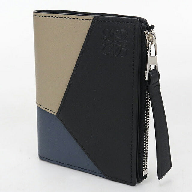中古 ロエベ 二つ折り財布 二折財布 コンパクト メンズ ブランド LOEWE パズル スリム　コンパクト　ウォレット C510W73X09 ブラック USDLO115872011