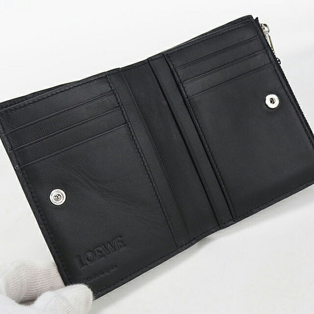 中古 ロエベ 二つ折り財布 二折財布 コンパクト メンズ ブランド LOEWE パズル スリム　コンパクト　ウォレット C510W73X09 ブラック USDLO115872011