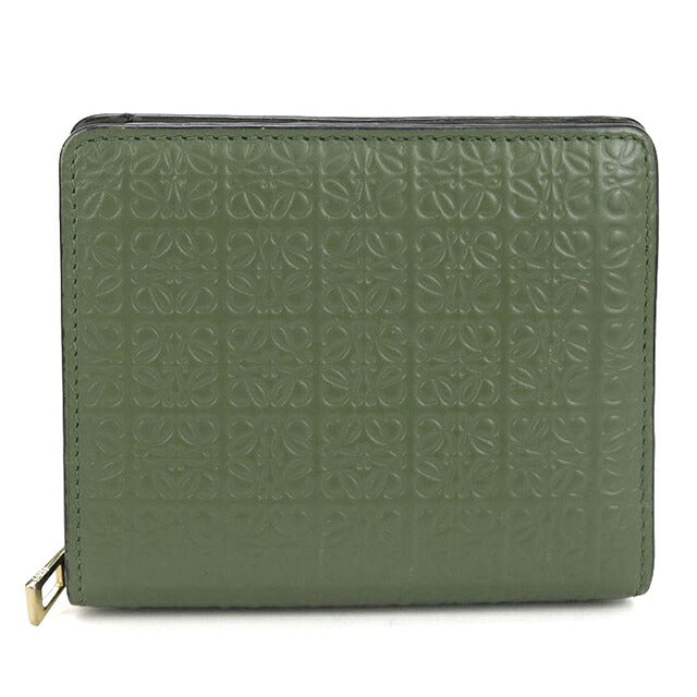 中古 ロエベ 二つ折り財布 二折財布 コンパクト レディース ブランド LOEWE リピートアナグラム グリーン USDLO115983011