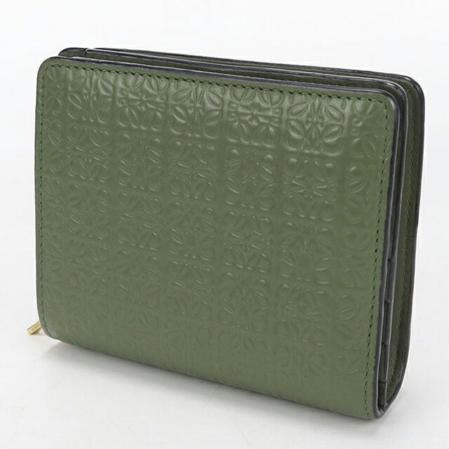 中古 ロエベ 二つ折り財布 二折財布 コンパクト レディース ブランド LOEWE リピートアナグラム グリーン USDLO115983011