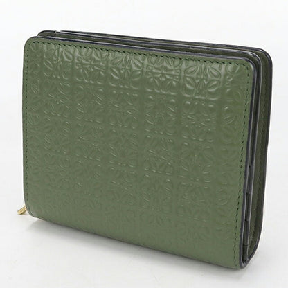 中古 ロエベ 二つ折り財布 二折財布 コンパクト レディース ブランド LOEWE リピートアナグラム グリーン USDLO115983011