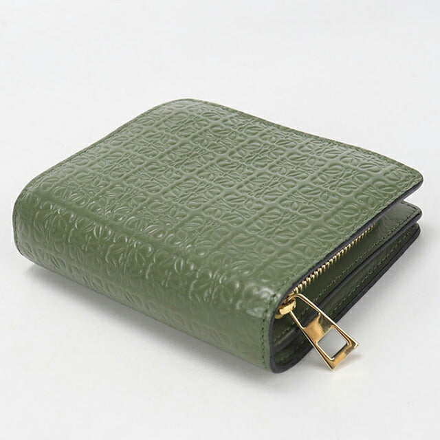 中古 ロエベ 二つ折り財布 二折財布 コンパクト レディース ブランド LOEWE リピートアナグラム グリーン USDLO115983011