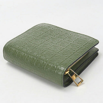 中古 ロエベ 二つ折り財布 二折財布 コンパクト レディース ブランド LOEWE リピートアナグラム グリーン USDLO115983011