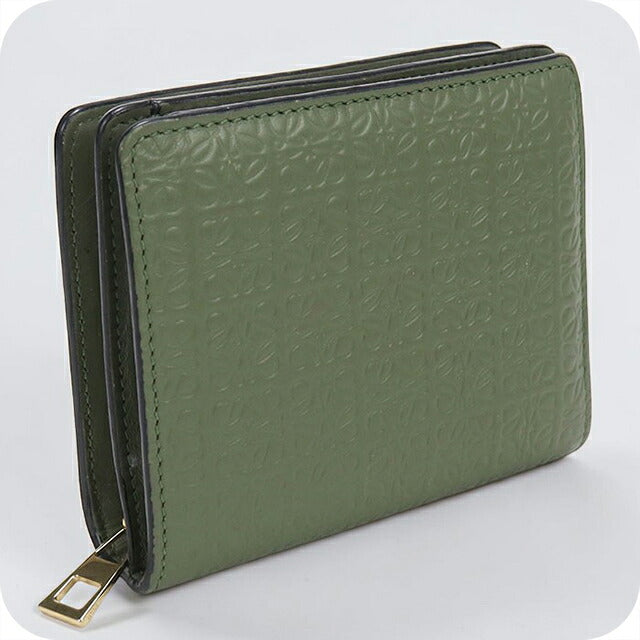 中古 ロエベ 二つ折り財布 二折財布 コンパクト レディース ブランド LOEWE リピートアナグラム グリーン USDLO115983011