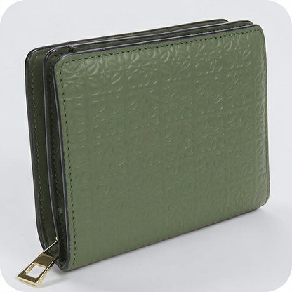 中古 ロエベ 二つ折り財布 二折財布 コンパクト レディース ブランド LOEWE リピートアナグラム グリーン USDLO115983011