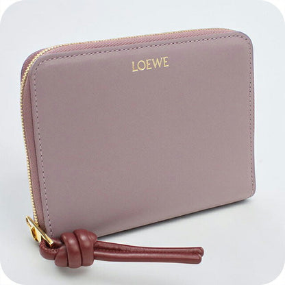 中古 ロエベ ラウンドファスナー折財布 レディース ブランド LOEWE ノット コンパクト ジップウォレット CEM1CWZX0 パープル USDLO116628011