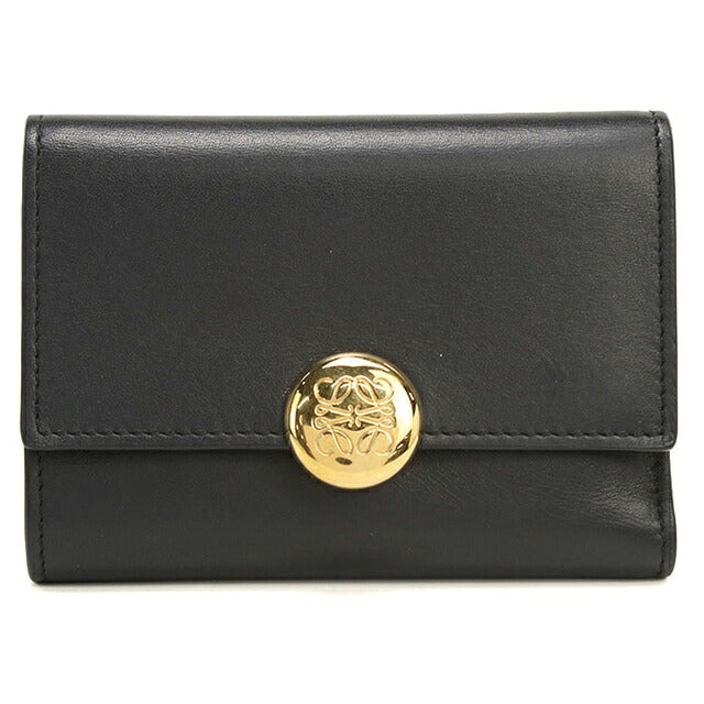 中古 ロエベ 三つ折り財布 三折財布 コンパクト レディース ブランド LOEWE ペブル バーティカル ウォレット スモール CANBS33X01 ブラック USDLO116836011