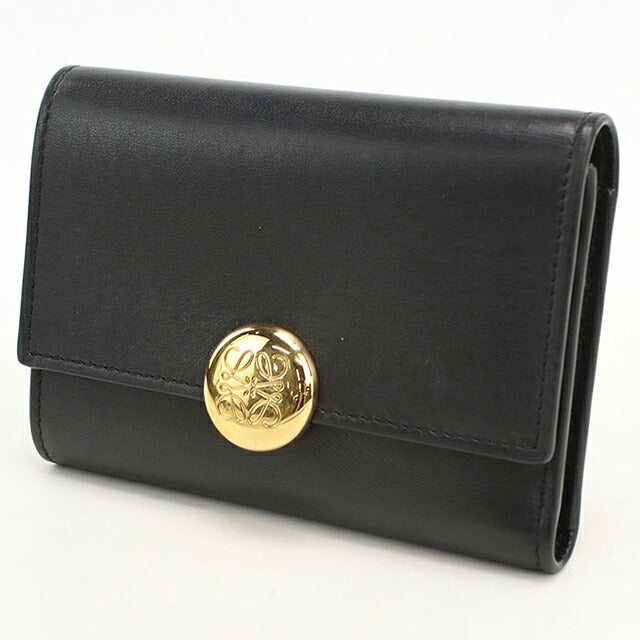中古 ロエベ 三つ折り財布 三折財布 コンパクト レディース ブランド LOEWE ペブル バーティカル ウォレット スモール CANBS33X01 ブラック USDLO116836011
