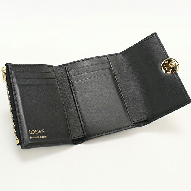 中古 ロエベ 三つ折り財布 三折財布 コンパクト レディース ブランド LOEWE ペブル バーティカル ウォレット スモール CANBS33X01 ブラック USDLO116836011