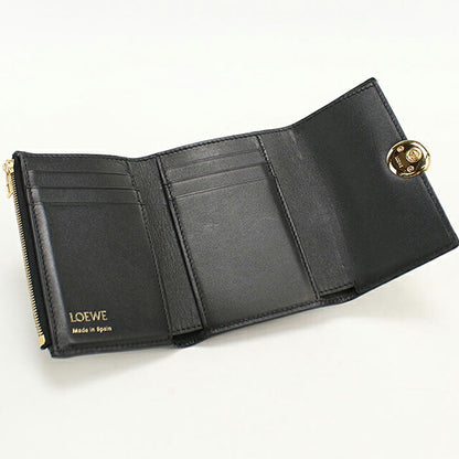 中古 ロエベ 三つ折り財布 三折財布 コンパクト レディース ブランド LOEWE ペブル バーティカル ウォレット スモール CANBS33X01 ブラック USDLO116836011