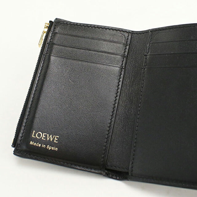 中古 ロエベ 三つ折り財布 三折財布 コンパクト レディース ブランド LOEWE ペブル バーティカル ウォレット スモール CANBS33X01 ブラック USDLO116836011