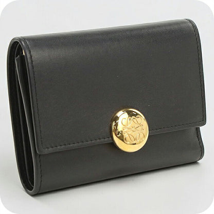 中古 ロエベ 三つ折り財布 三折財布 コンパクト レディース ブランド LOEWE ペブル バーティカル ウォレット スモール CANBS33X01 ブラック USDLO116836011