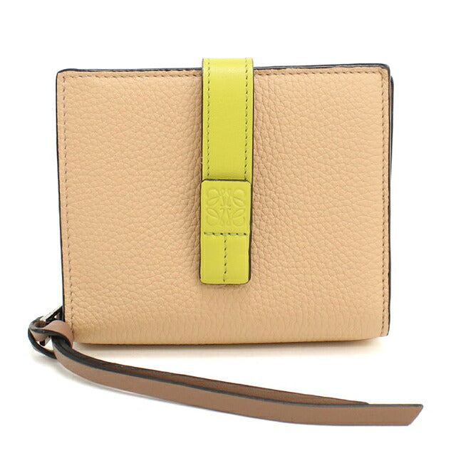 中古 ロエベ 二つ折り財布 二折財布 コンパクト レディース ブランド LOEWE アナグラム コンパクトジップウォレット ベージュ USDLO117056011