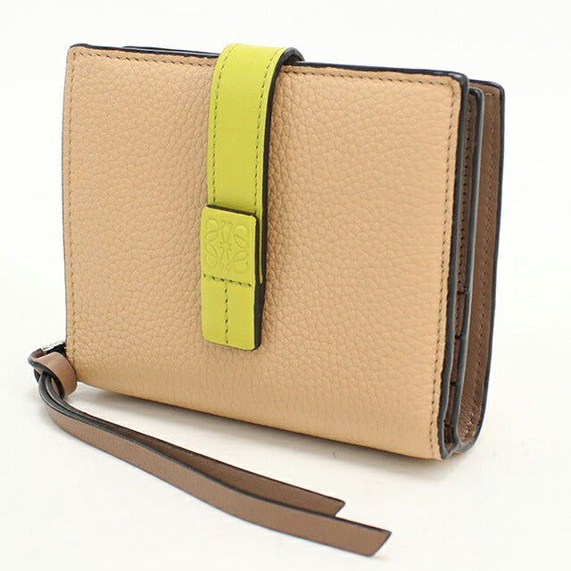 中古 ロエベ 二つ折り財布 二折財布 コンパクト レディース ブランド LOEWE アナグラム コンパクトジップウォレット ベージュ USDLO117056011