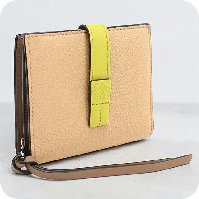 中古 ロエベ 二つ折り財布 二折財布 コンパクト レディース ブランド LOEWE アナグラム コンパクトジップウォレット ベージュ USDLO117056011
