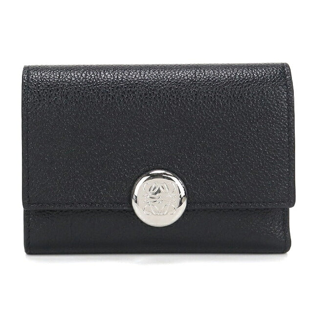 中古 ロエベ 三つ折り財布 三折財布 コンパクト レディース ブランド LOEWE ペブル バーティカル ウォレット スモール CANBS33X03 ブラック USDLO117277011