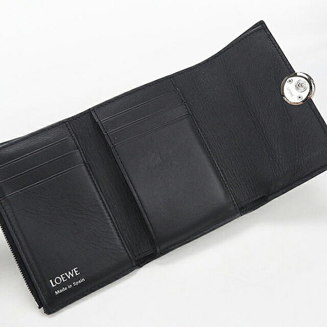 中古 ロエベ 三つ折り財布 三折財布 コンパクト レディース ブランド LOEWE ペブル バーティカル ウォレット スモール CANBS33X03 ブラック USDLO117277011