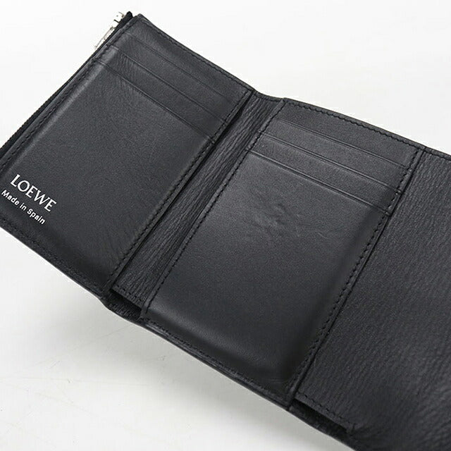 中古 ロエベ 三つ折り財布 三折財布 コンパクト レディース ブランド LOEWE ペブル バーティカル ウォレット スモール CANBS33X03 ブラック USDLO117277011