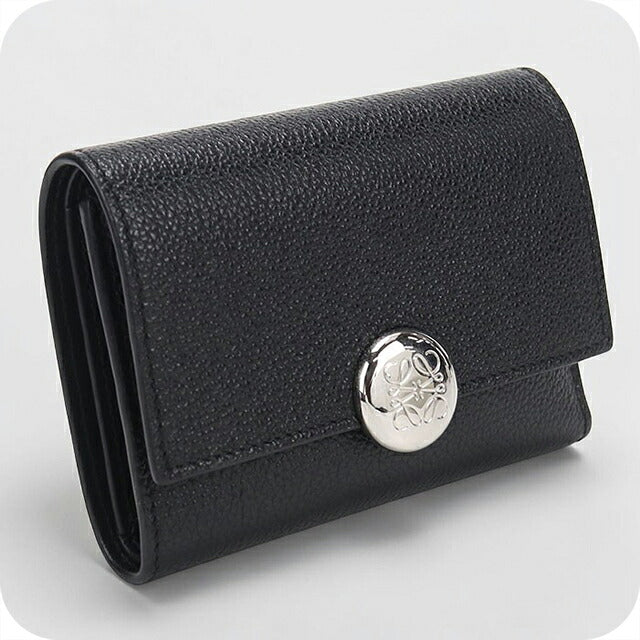 中古 ロエベ 三つ折り財布 三折財布 コンパクト レディース ブランド LOEWE ペブル バーティカル ウォレット スモール CANBS33X03 ブラック USDLO117277011