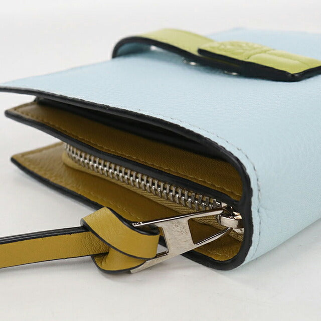 中古 ロエベ 二つ折り財布 二折財布 コンパクト レディース ブランド LOEWE  コンパクトジップウォレット C660Z41X02 ブルー USDLO117281011