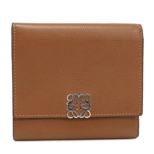 中古 ロエベ 三つ折り財布 三折財布 コンパクト レディース ブランド LOEWE アナグラム  ブラウン USDLO119550011