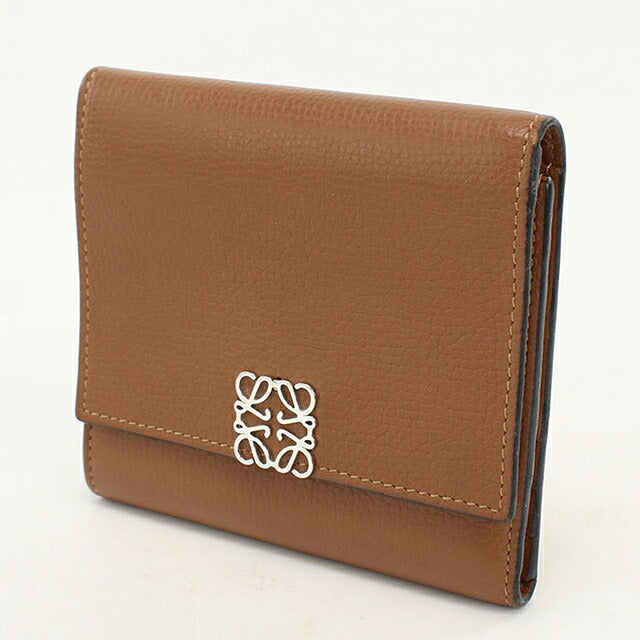 中古 ロエベ 三つ折り財布 三折財布 コンパクト レディース ブランド LOEWE アナグラム  ブラウン USDLO119550011