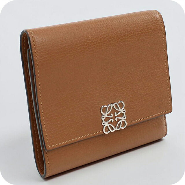 中古 ロエベ 三つ折り財布 三折財布 コンパクト レディース ブランド LOEWE アナグラム  ブラウン USDLO119550011