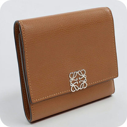 中古 ロエベ 三つ折り財布 三折財布 コンパクト レディース ブランド LOEWE アナグラム  ブラウン USDLO119550011