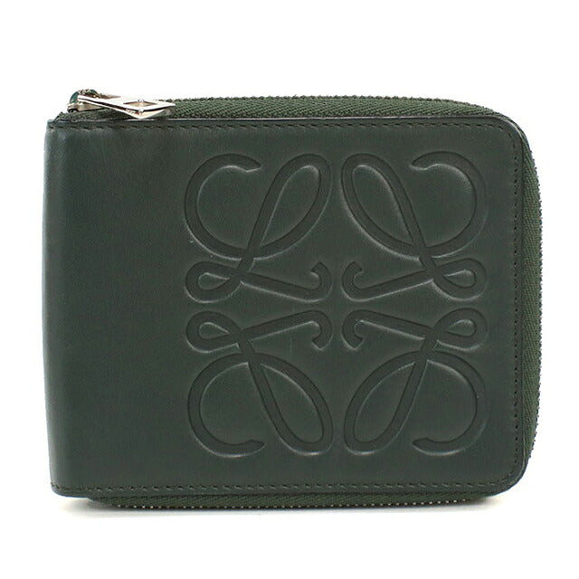 中古 ロエベ 二つ折り財布 二折財布 コンパクト ユニセックス ブランド LOEWE アナグラム ラウンドファスナー財布 グリーン USDLO119759011