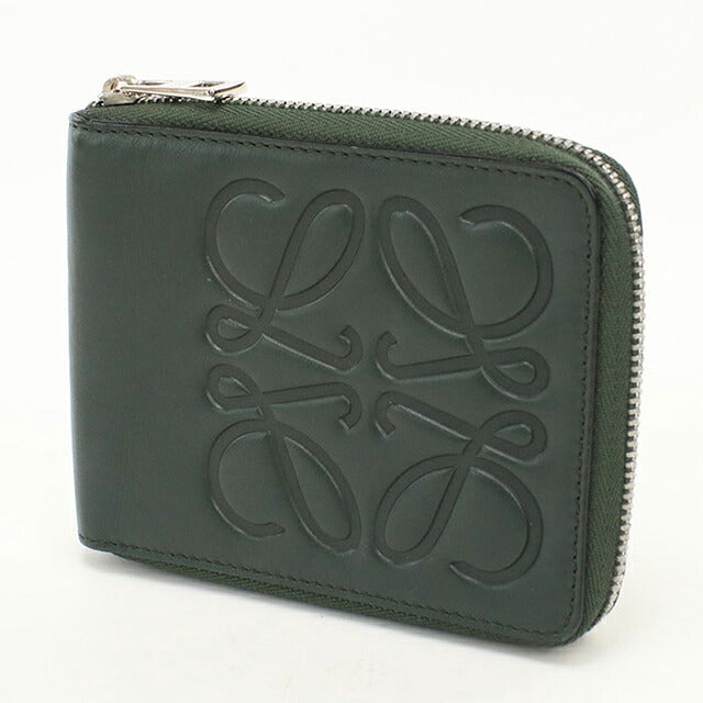 中古 ロエベ 二つ折り財布 二折財布 コンパクト ユニセックス ブランド LOEWE アナグラム ラウンドファスナー財布 グリーン USDLO119759011
