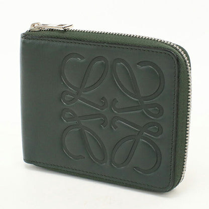 中古 ロエベ 二つ折り財布 二折財布 コンパクト ユニセックス ブランド LOEWE アナグラム ラウンドファスナー財布 グリーン USDLO119759011