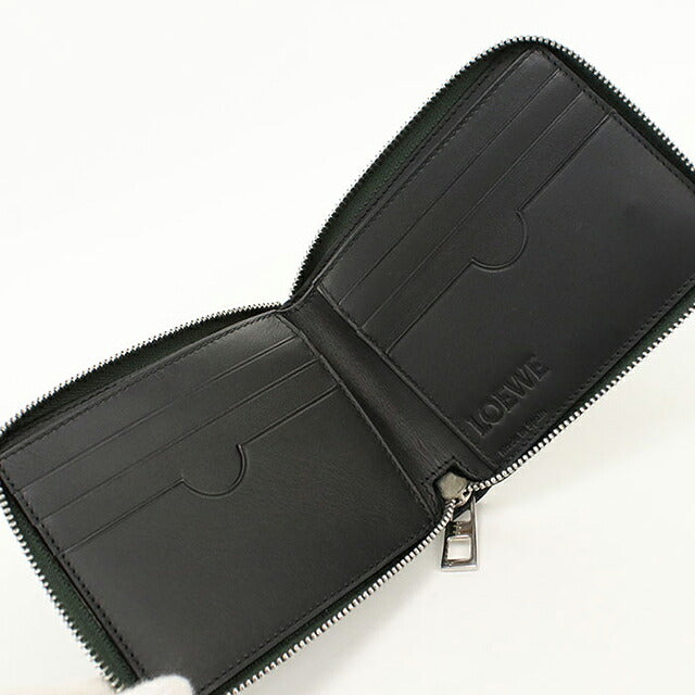 中古 ロエベ 二つ折り財布 二折財布 コンパクト ユニセックス ブランド LOEWE アナグラム ラウンドファスナー財布 グリーン USDLO119759011
