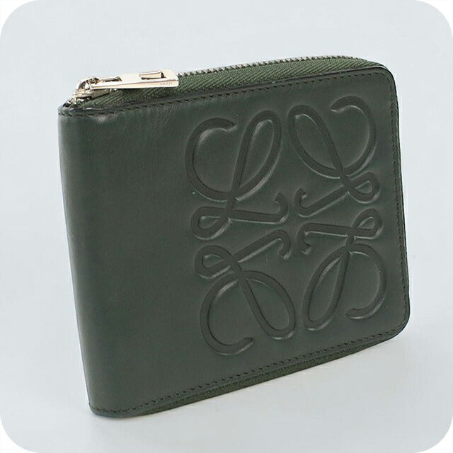 中古 ロエベ 二つ折り財布 二折財布 コンパクト ユニセックス ブランド LOEWE アナグラム ラウンドファスナー財布 グリーン USDLO119759011