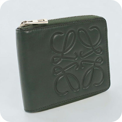 中古 ロエベ 二つ折り財布 二折財布 コンパクト ユニセックス ブランド LOEWE アナグラム ラウンドファスナー財布 グリーン USDLO119759011
