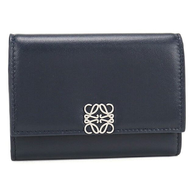 中古 ロエベ 三つ折り財布 三折財布 コンパクト レディース ブランド LOEWE アナグラム バーティカル ウォレット スモール C821S33X06 ネイビー USDLO120081011