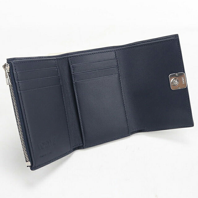 中古 ロエベ 三つ折り財布 三折財布 コンパクト レディース ブランド LOEWE アナグラム バーティカル ウォレット スモール C821S33X06 ネイビー USDLO120081011