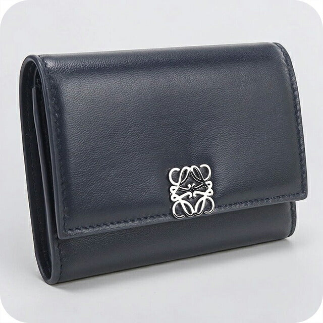 中古 ロエベ 三つ折り財布 三折財布 コンパクト レディース ブランド LOEWE アナグラム バーティカル ウォレット スモール C821S33X06 ネイビー USDLO120081011