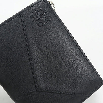 中古 ロエベ 二つ折り財布 二折財布 コンパクト メンズ ブランド LOEWE パズル スリム コンパクトウォレット C510W73X08 ブラック USDLO120167011