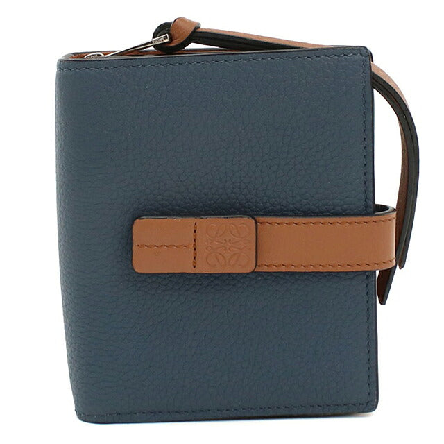中古 ロエベ 二つ折り財布 二折財布 コンパクト レディース ブランド LOEWE アナグラム コンパクト ジップウォレット 124.12.Z44 ブルー USDLO121292011