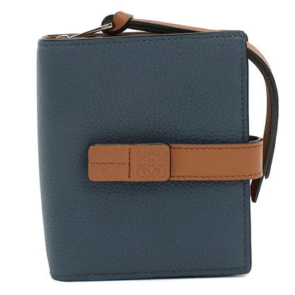 中古 ロエベ 二つ折り財布 二折財布 コンパクト レディース ブランド LOEWE アナグラム コンパクト ジップウォレット 124.12.Z44 ブルー USDLO121292011