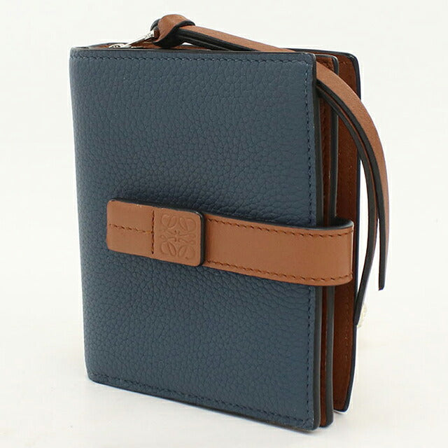中古 ロエベ 二つ折り財布 二折財布 コンパクト レディース ブランド LOEWE アナグラム コンパクト ジップウォレット 124.12.Z44 ブルー USDLO121292011
