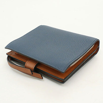 中古 ロエベ 二つ折り財布 二折財布 コンパクト レディース ブランド LOEWE アナグラム コンパクト ジップウォレット 124.12.Z44 ブルー USDLO121292011