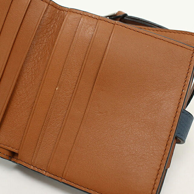 中古 ロエベ 二つ折り財布 二折財布 コンパクト レディース ブランド LOEWE アナグラム コンパクト ジップウォレット 124.12.Z44 ブルー USDLO121292011