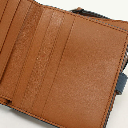 中古 ロエベ 二つ折り財布 二折財布 コンパクト レディース ブランド LOEWE アナグラム コンパクト ジップウォレット 124.12.Z44 ブルー USDLO121292011