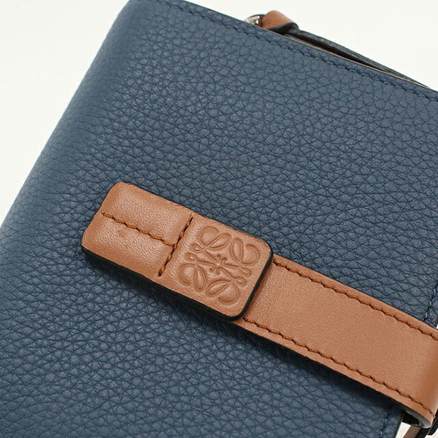 中古 ロエベ 二つ折り財布 二折財布 コンパクト レディース ブランド LOEWE アナグラム コンパクト ジップウォレット 124.12.Z44 ブルー USDLO121292011