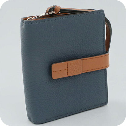 中古 ロエベ 二つ折り財布 二折財布 コンパクト レディース ブランド LOEWE アナグラム コンパクト ジップウォレット 124.12.Z44 ブルー USDLO121292011