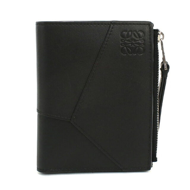 中古 ロエベ 二つ折り財布 二折財布 コンパクト メンズ ブランド LOEWE パズル スリム コンパクト ウォレット C510W73X08 ブラック USDLO121293011